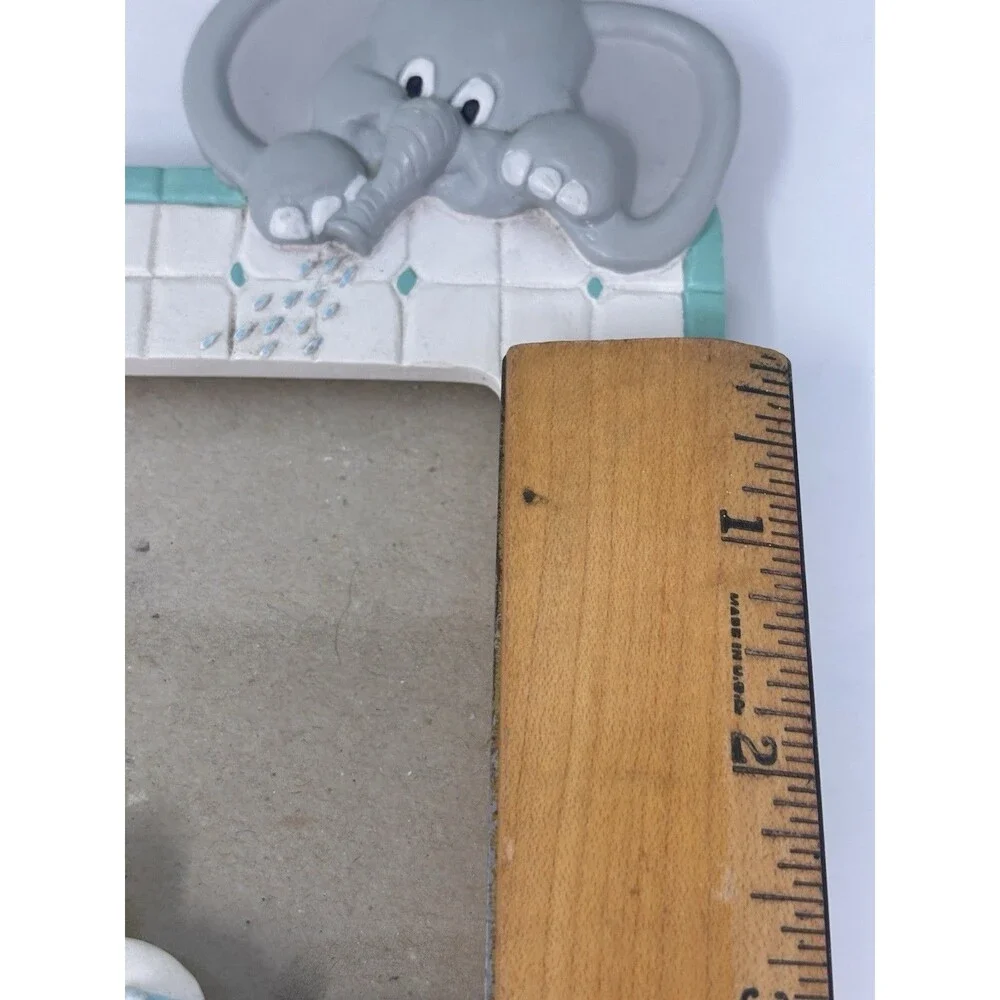 Vintage 1992 Burnes Baby Nursery Ceramic 3D Picture Frame Bath Time Elephant